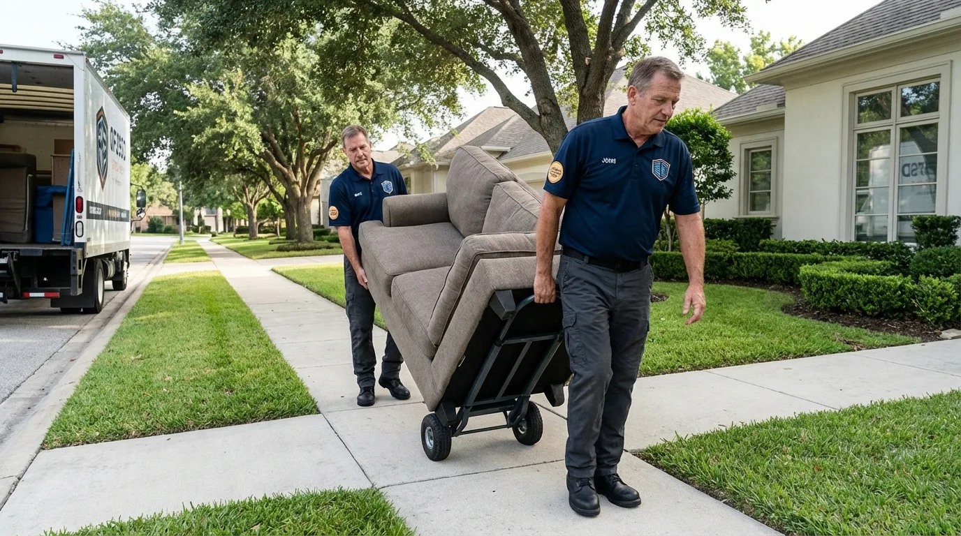 Local residential moving crew loading furniture in Girard, IL